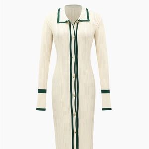 Contrast Trim Button Down Knitted Dress (Runs big VERY stretchy)